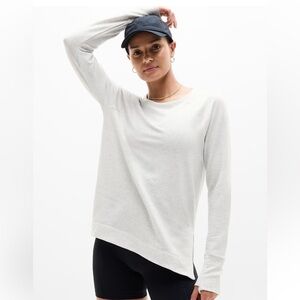 Athleta Coaster Luxe Recover Sweatshirt Fog Grey Heather Thumb Holes Women's Med